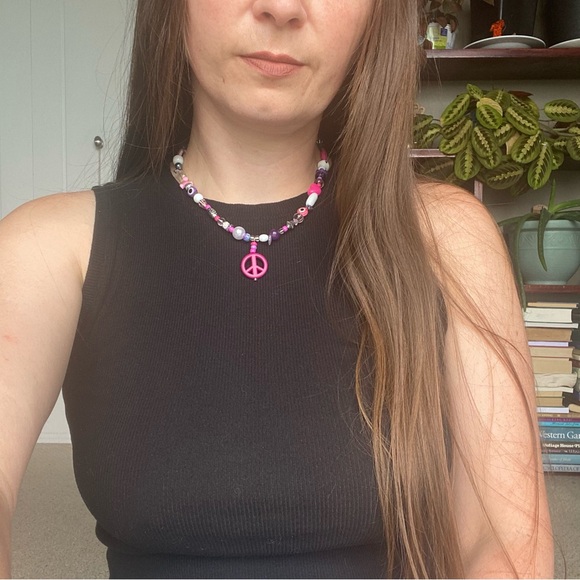 Peace of My Heart Beaded Pendant Necklace Silver Crystal Stone Evil Eye Heart - Picture 12 of 14